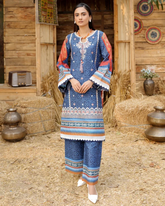2 Piece Cotton Lawn Suite-Embroidered-HR39