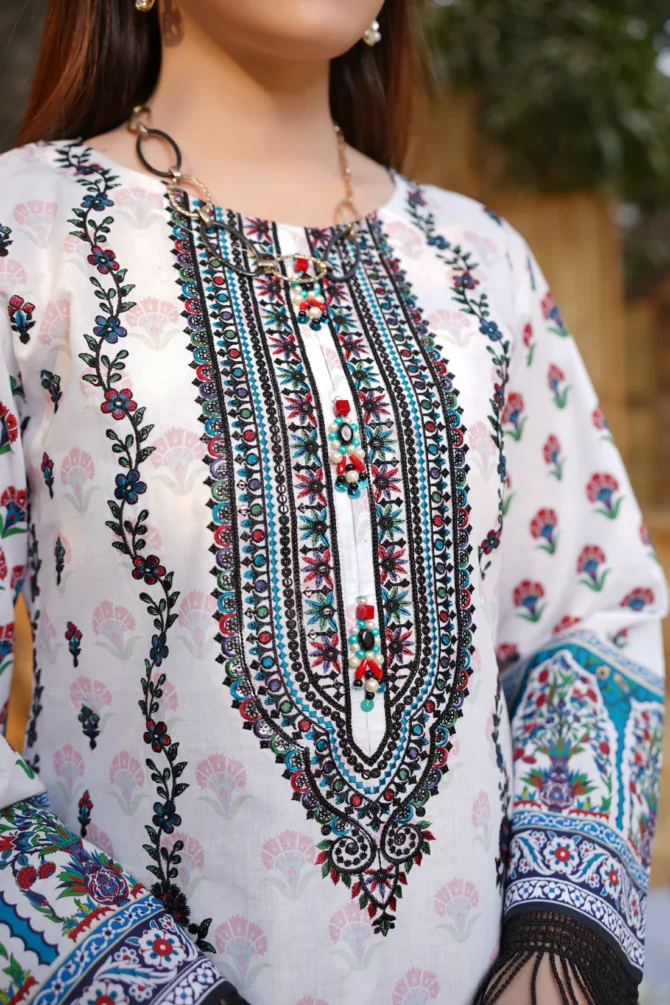 2 Piece Cotton Lawn Suite-Embroidered-HR40 - Image 4