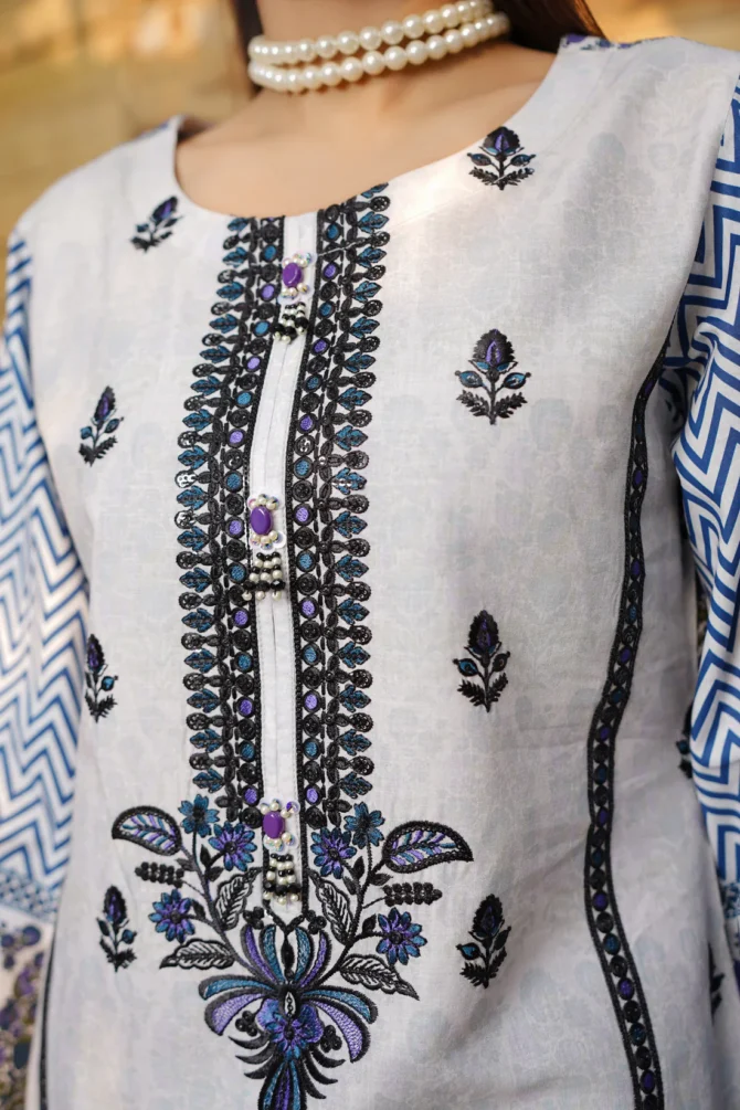 2 Piece Cotton Lawn Suite-Embroidered-HR42 - Image 5