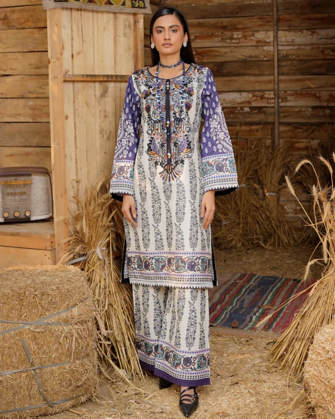 2 Piece Cotton Lawn Suite-Embroidered-HR44