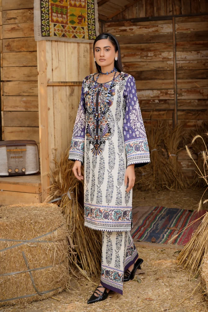 2 Piece Cotton Lawn Suite-Embroidered-HR44 - Image 3