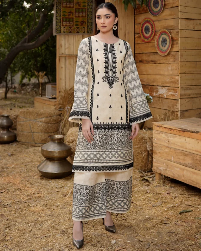 2 Piece Cotton Lawn Suite-Embroidered-HR38