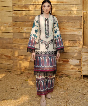 2 Piece Stitched-Embroidered Cotton Lawn Suit-HR32