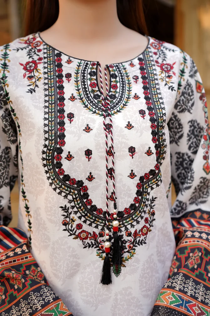 2 Piece Stitched-Embroidered Cotton Lawn Suit-HR33 - Image 6