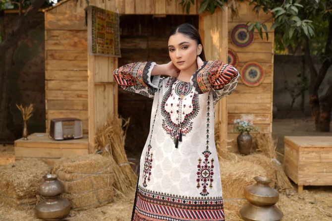 2 Piece Stitched-Embroidered Cotton Lawn Suit-HR33 - Image 5