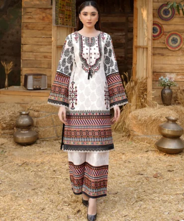 2 Piece Stitched-Embroidered Cotton Lawn Suit-HR33