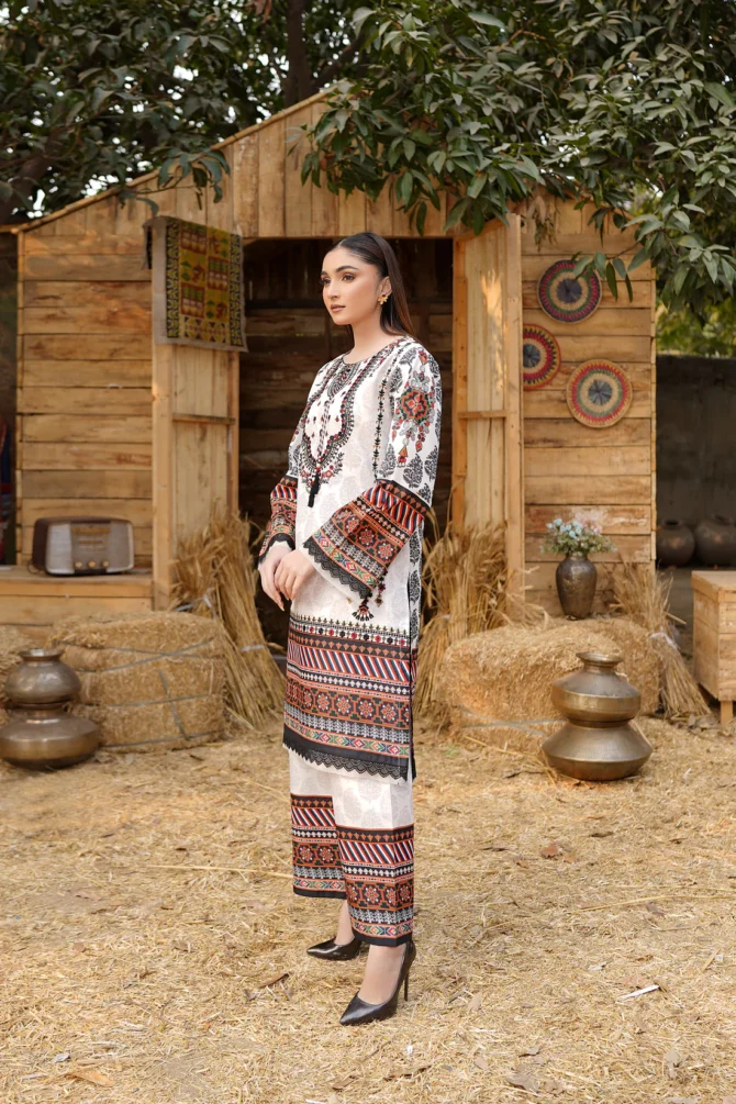 2 Piece Stitched-Embroidered Cotton Lawn Suit-HR33 - Image 2