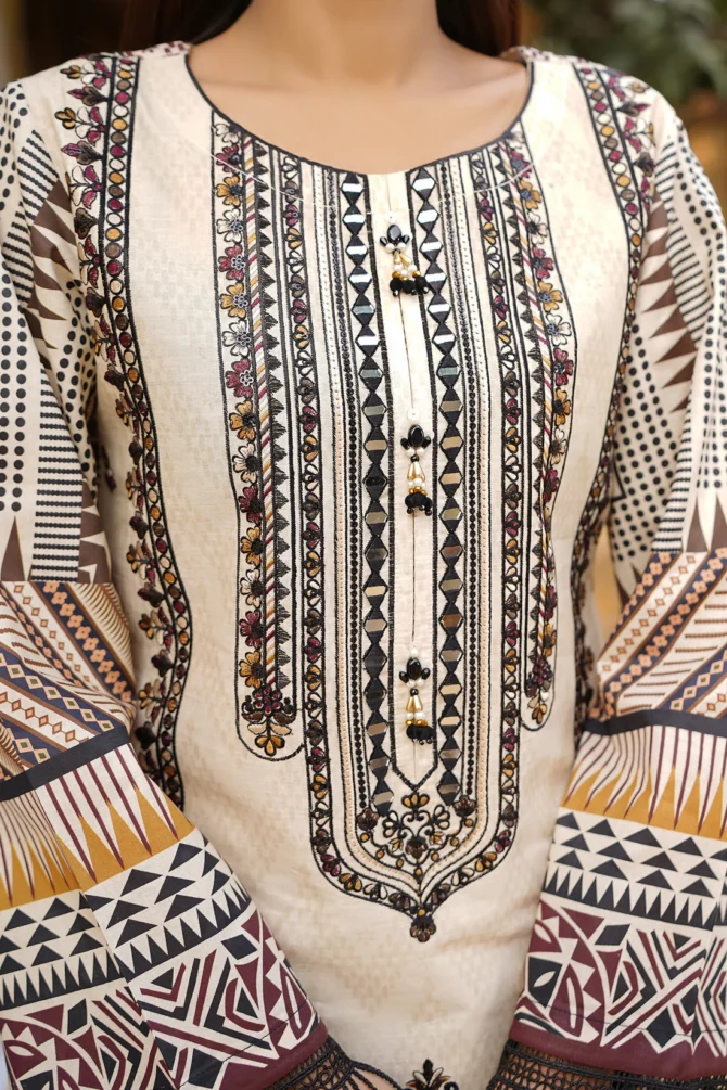 2 Piece Stitched-Embroidered Cotton Lawn Suit-HR34 - Image 5
