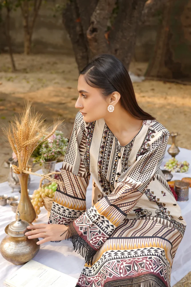 2 Piece Stitched-Embroidered Cotton Lawn Suit-HR34 - Image 4
