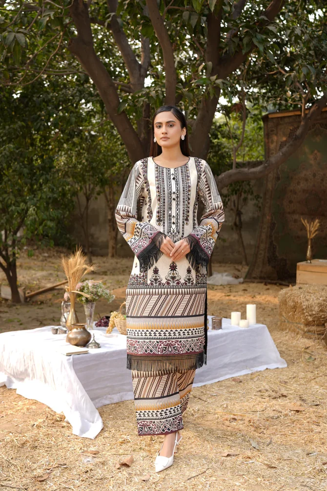 2 Piece Stitched-Embroidered Cotton Lawn Suit-HR34 - Image 3