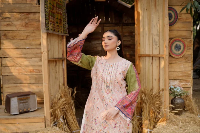 2 Piece Stitched-Embroidered Cotton Lawn Suit-HR35 - Image 5