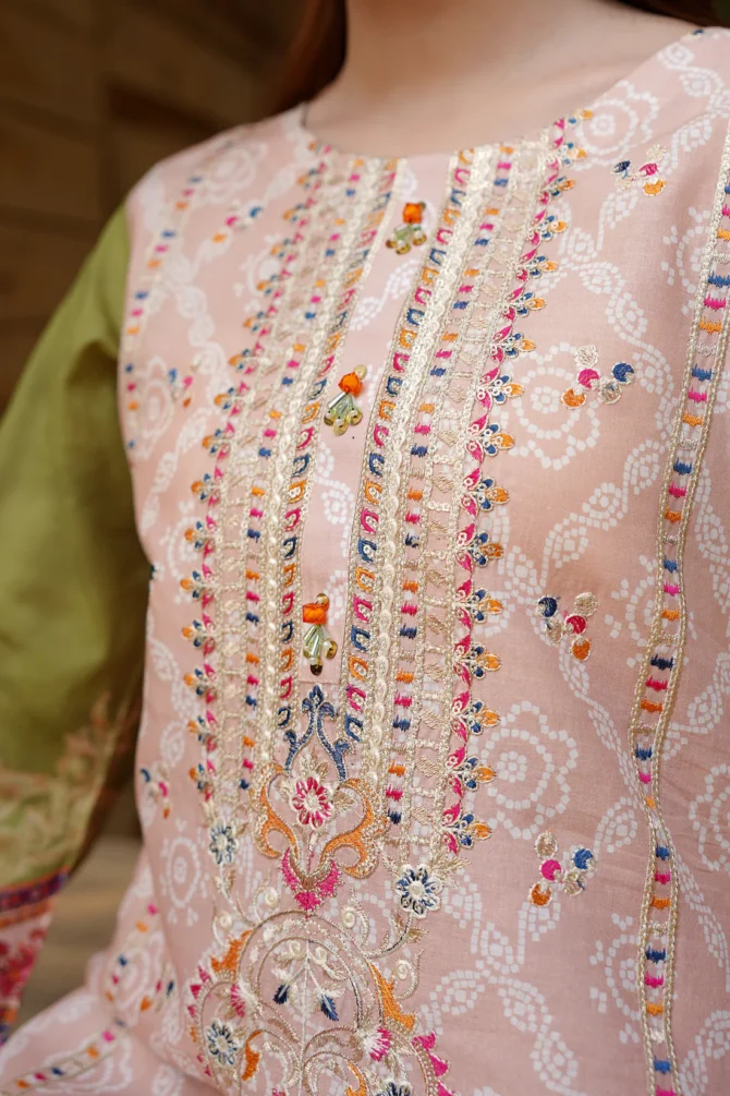 2 Piece Stitched-Embroidered Cotton Lawn Suit-HR35 - Image 4