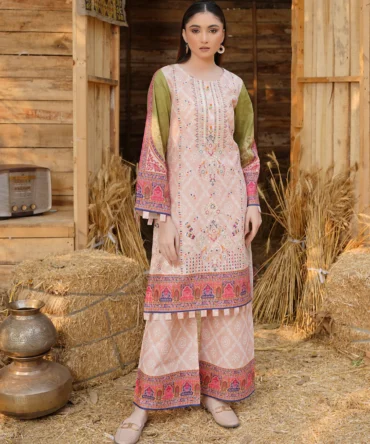 2 Piece Stitched-Embroidered Cotton Lawn Suit-HR35