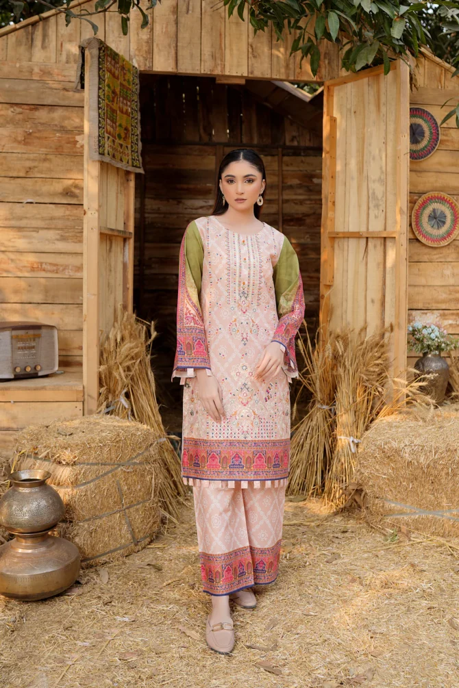 2 Piece Stitched-Embroidered Cotton Lawn Suit-HR35 - Image 3