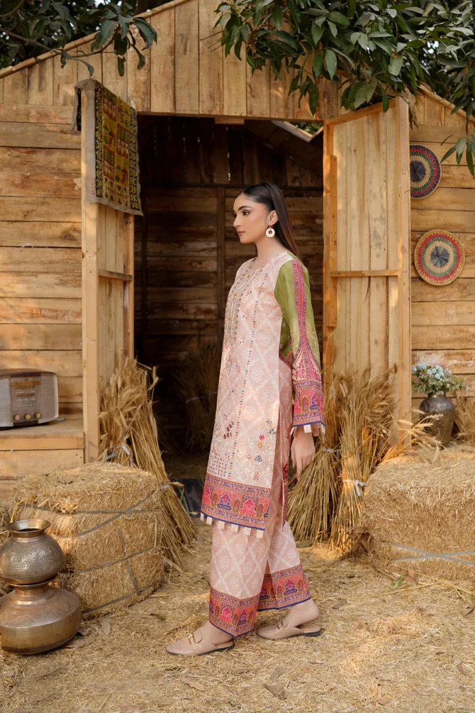 2 Piece Stitched-Embroidered Cotton Lawn Suit-HR35 - Image 2