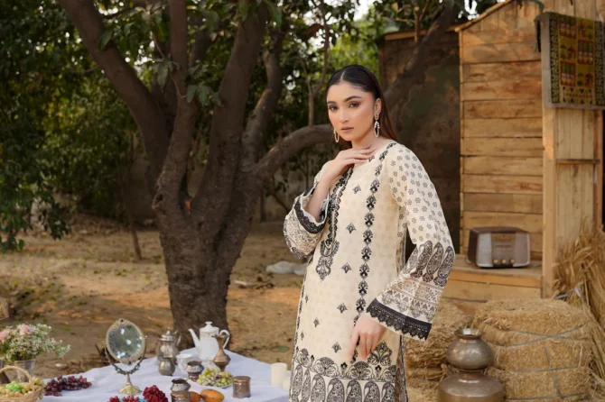 2 Piece Stitched-Embroidered Cotton Lawn Suit-HR36 - Image 6