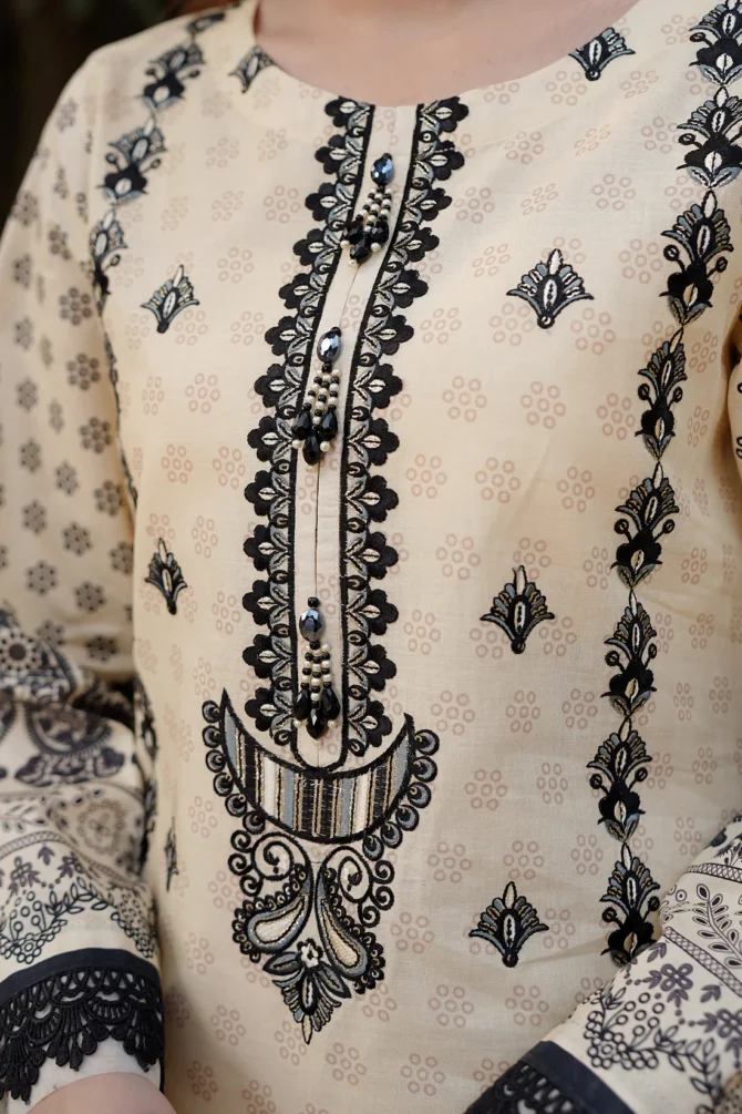 2 Piece Stitched-Embroidered Cotton Lawn Suit-HR36 - Image 5