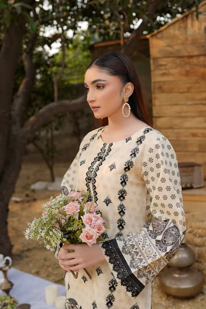 2 Piece Stitched-Embroidered Cotton Lawn Suit-HR36 - Image 4