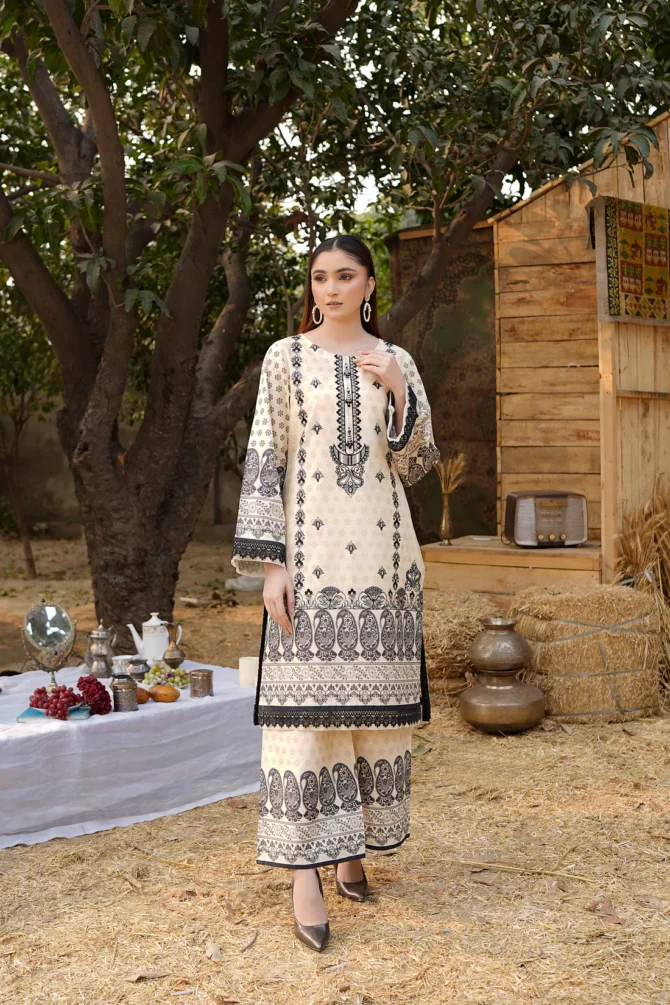 2 Piece Stitched-Embroidered Cotton Lawn Suit-HR36 - Image 3