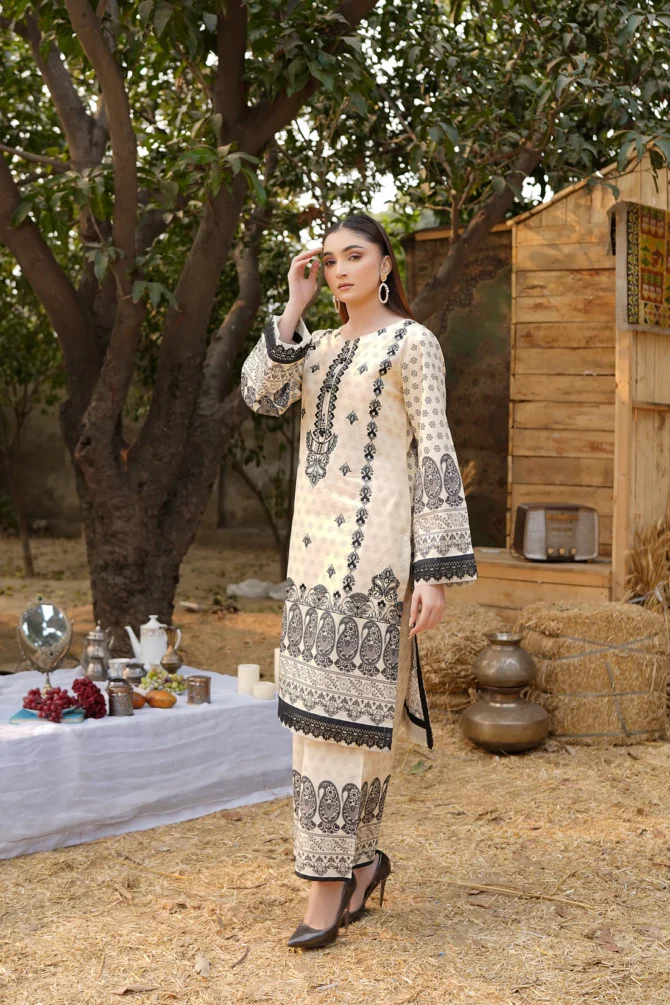 2 Piece Stitched-Embroidered Cotton Lawn Suit-HR36 - Image 2