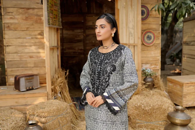 2 Piece Stitched-Embroidered Cotton Lawn Suit-HR37 - Image 6