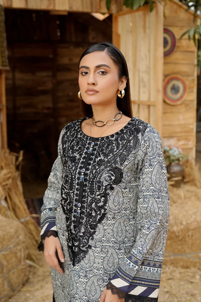 2 Piece Stitched-Embroidered Cotton Lawn Suit-HR37 - Image 5