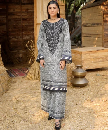 2 Piece Stitched-Embroidered Cotton Lawn Suit-HR37