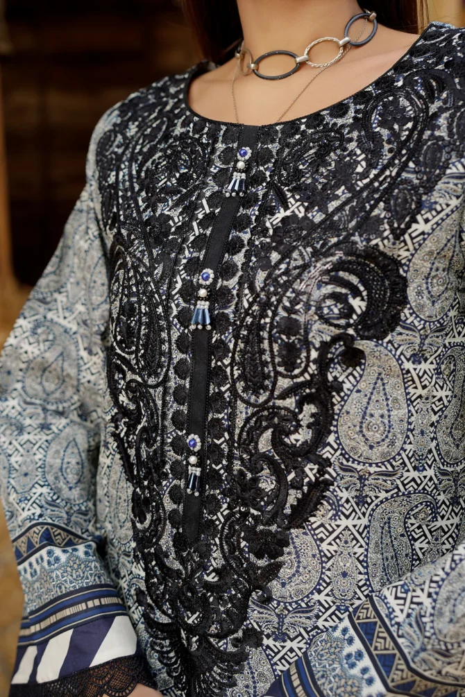 2 Piece Stitched-Embroidered Cotton Lawn Suit-HR37 - Image 4
