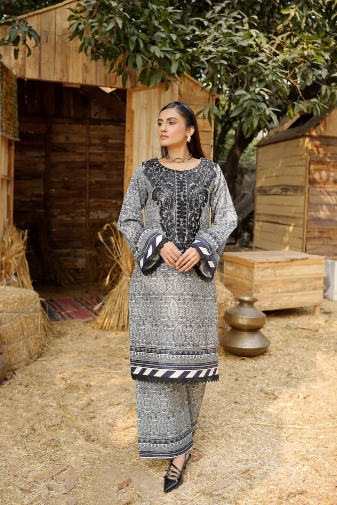 2 Piece Stitched-Embroidered Cotton Lawn Suit-HR37 - Image 3
