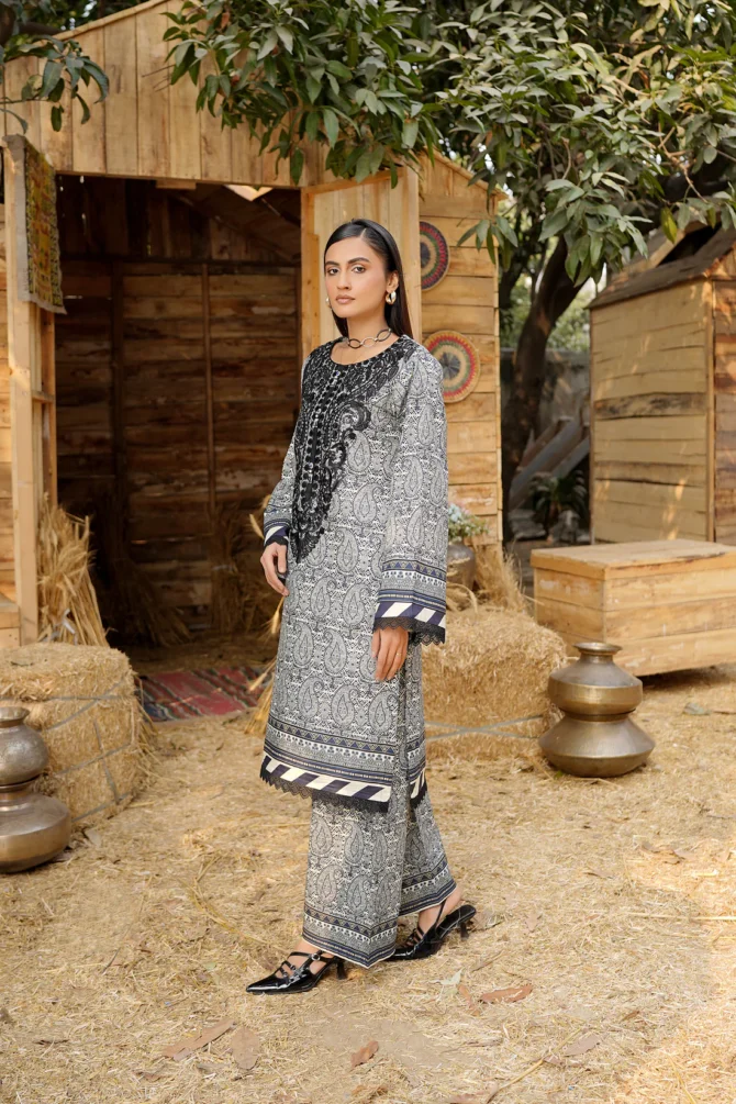 2 Piece Stitched-Embroidered Cotton Lawn Suit-HR37 - Image 2