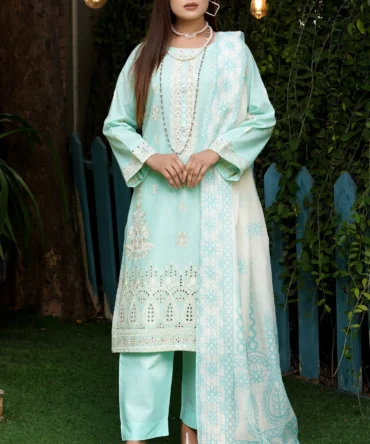 FEROZA 3 PIECE EMBROIDERED-JACQUARD COTTON-HR31