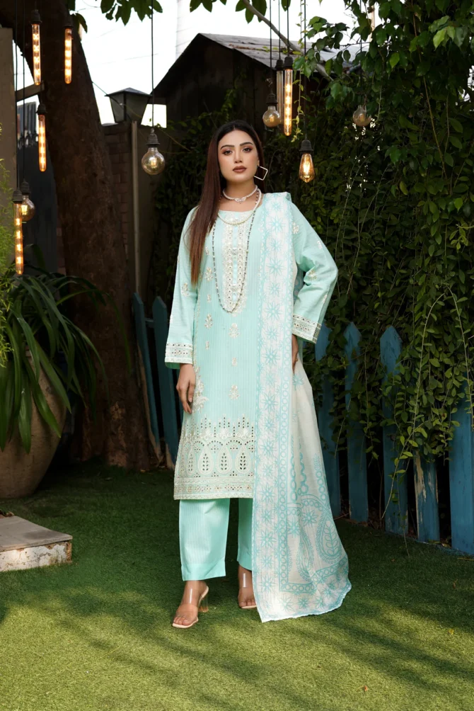 FEROZA 3 PIECE EMBROIDERED-JACQUARD COTTON-HR31 - Image 6