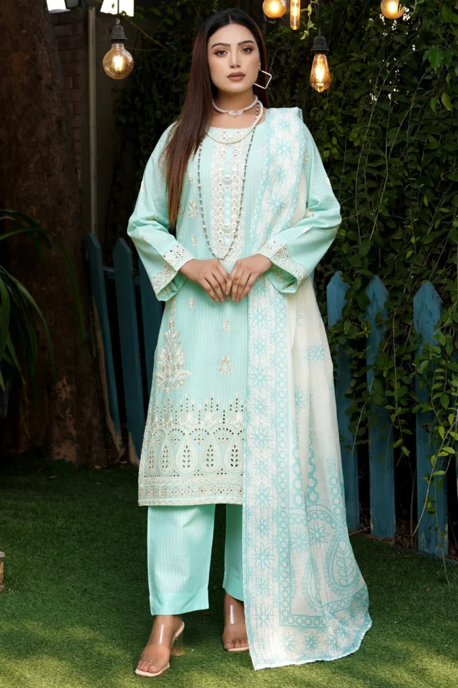 FEROZA 3 PIECE EMBROIDERED-JACQUARD COTTON-HR31