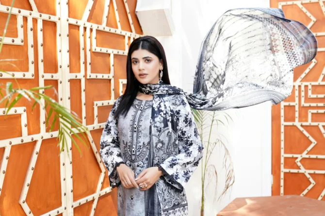 ZAHRA 3 PIECE  SUIT EMBROIDERED COTTON LAWN-HR25 - Image 3