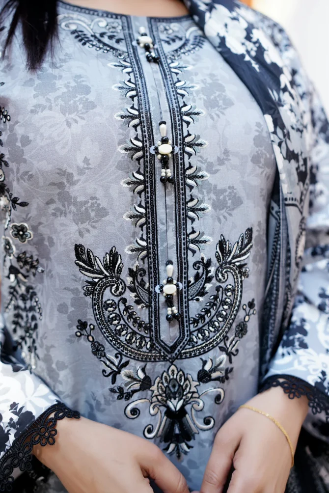 ZAHRA 3 PIECE  SUIT EMBROIDERED COTTON LAWN-HR25 - Image 5