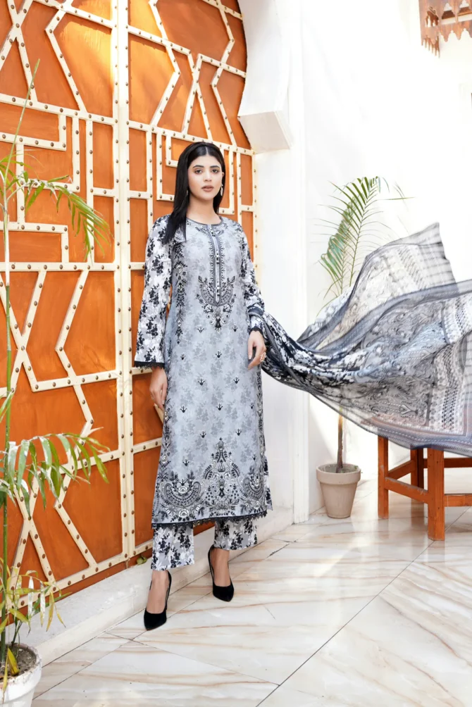 ZAHRA 3 PIECE  SUIT EMBROIDERED COTTON LAWN-HR25 - Image 6