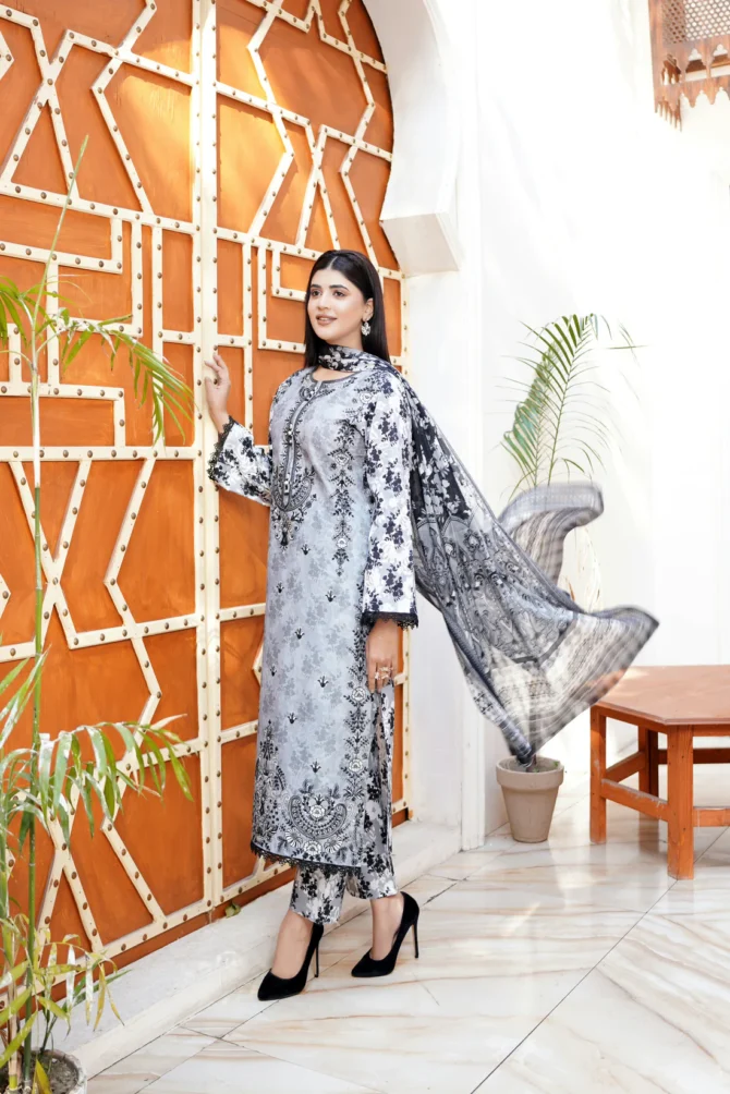 ZAHRA 3 PIECE  SUIT EMBROIDERED COTTON LAWN-HR25 - Image 7