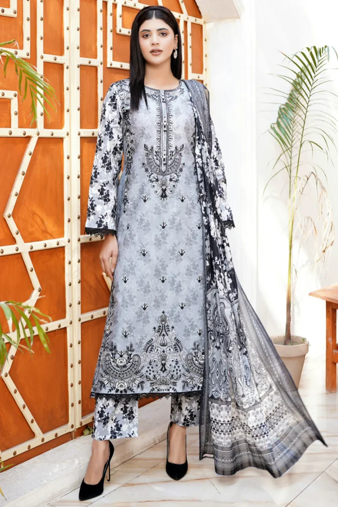 ZAHRA 3 PIECE  SUIT EMBROIDERED COTTON LAWN-HR25