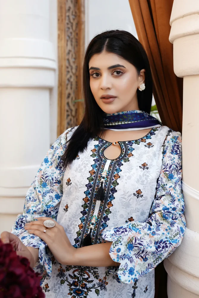 NAYAB 3 PIECE  SUIT EMBROIDERED COTTON LAWN-HR26 - Image 5