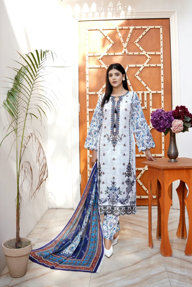 NAYAB 3 PIECE  SUIT EMBROIDERED COTTON LAWN-HR26 - Image 3