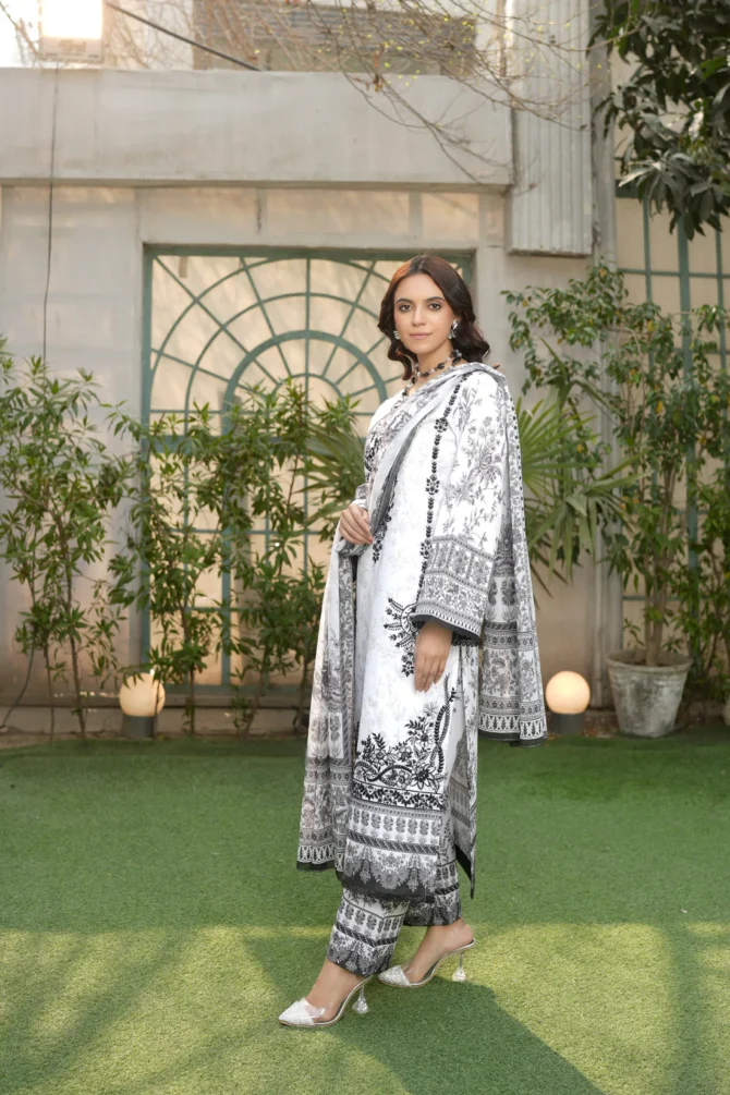 ZEESHA 3 PIECE  SUIT EMBROIDERED COTTON LAWN -HR-23 - Image 2