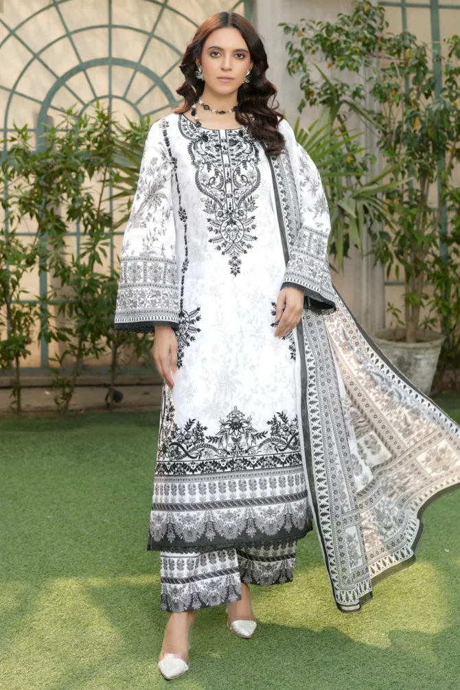 ZEESHA 3 PIECE  SUIT EMBROIDERED COTTON LAWN -HR-23