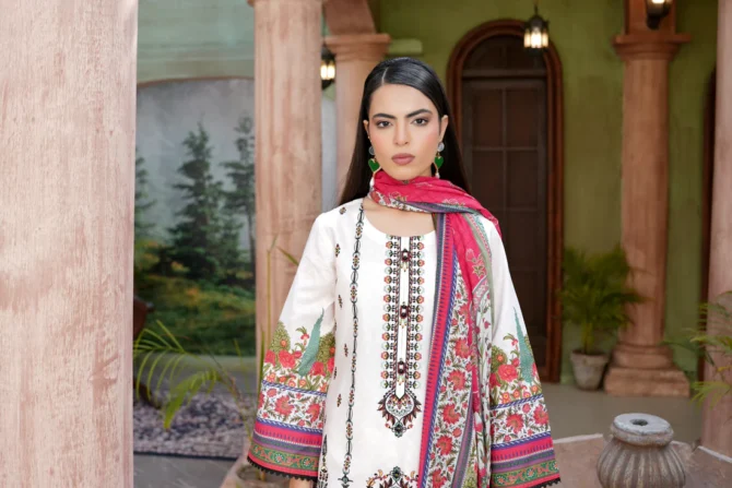 SATRANGI 3 PIECE  SUIT EMBROIDERED WITH PRINT-HR20 - Image 4