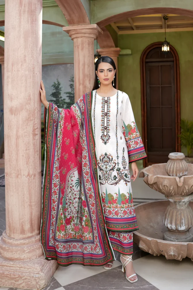 SATRANGI 3 PIECE  SUIT EMBROIDERED WITH PRINT-HR20 - Image 3