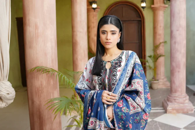 HAYAT 3 PIECE  SUIT EMBROIDERED WITH PRINT-HR21 - Image 4