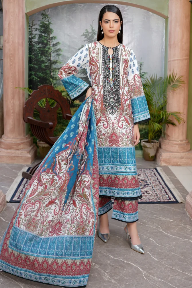 CHANDNI 3 PIECE  SUIT EMBROIDERED WITH PRINT-HR22
