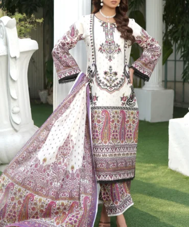 AYAT 3 PIECE  SUIT EMBROIDERED COTTON LAWN-HR29