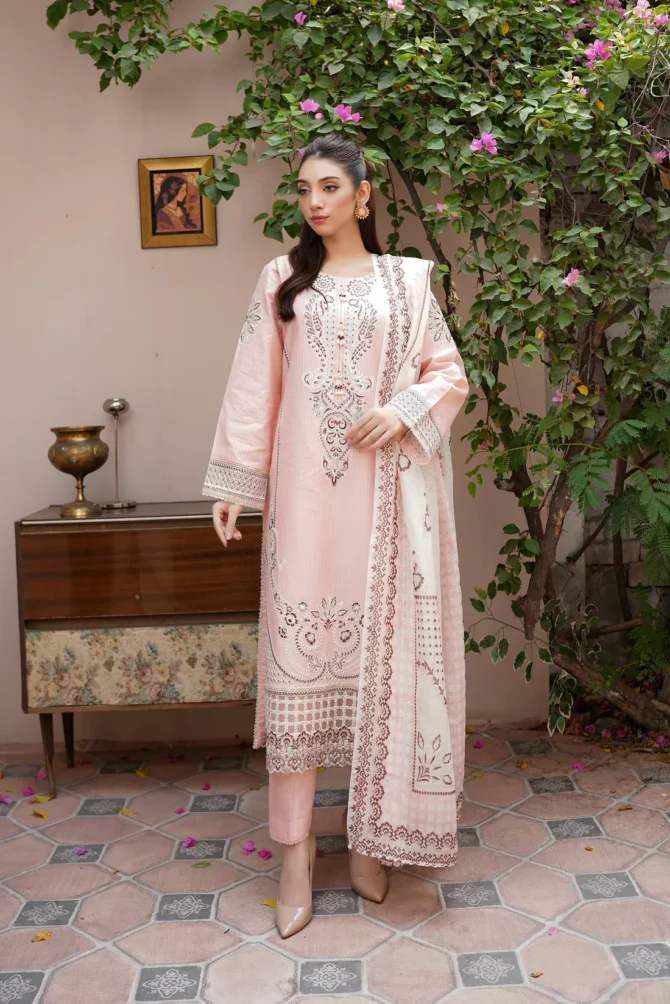 HAALA-E-ZAR 3 PIECE EMBROIDERED-JACQUARD COTTON-HR3 - Image 3