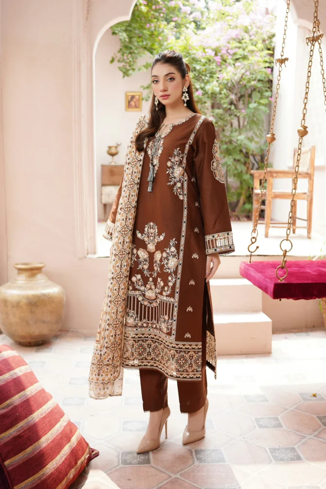AATISH-E-LIBAAS 3 PIECE EMBROIDERED-JACQUARD COTTON-HR6 - Image 3