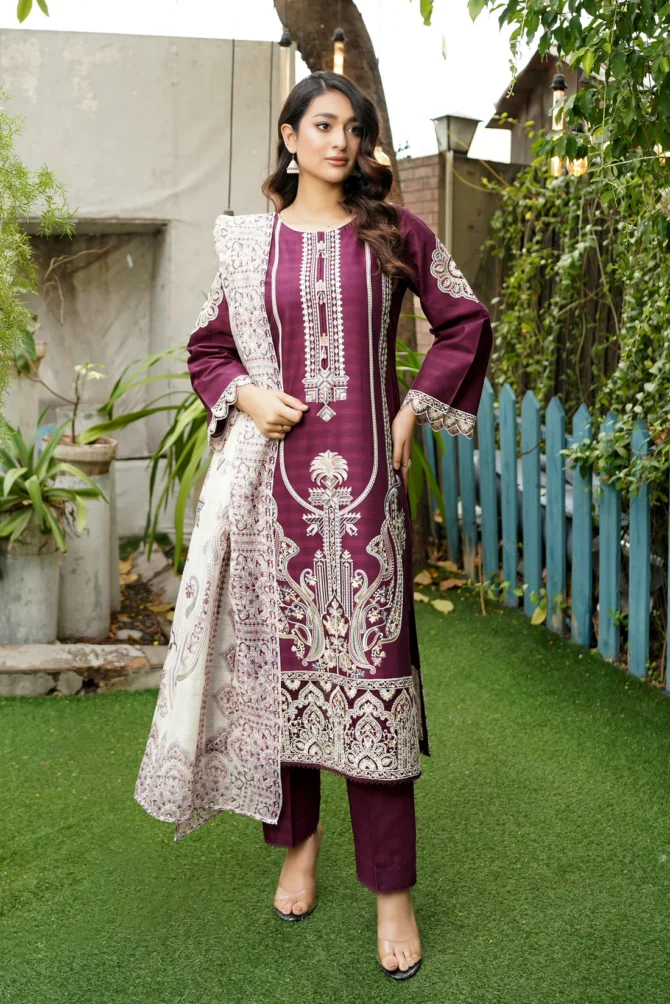 BANAFSHA 3 PIECE EMBROIDERED-JACQUARD COTTON - Image 5